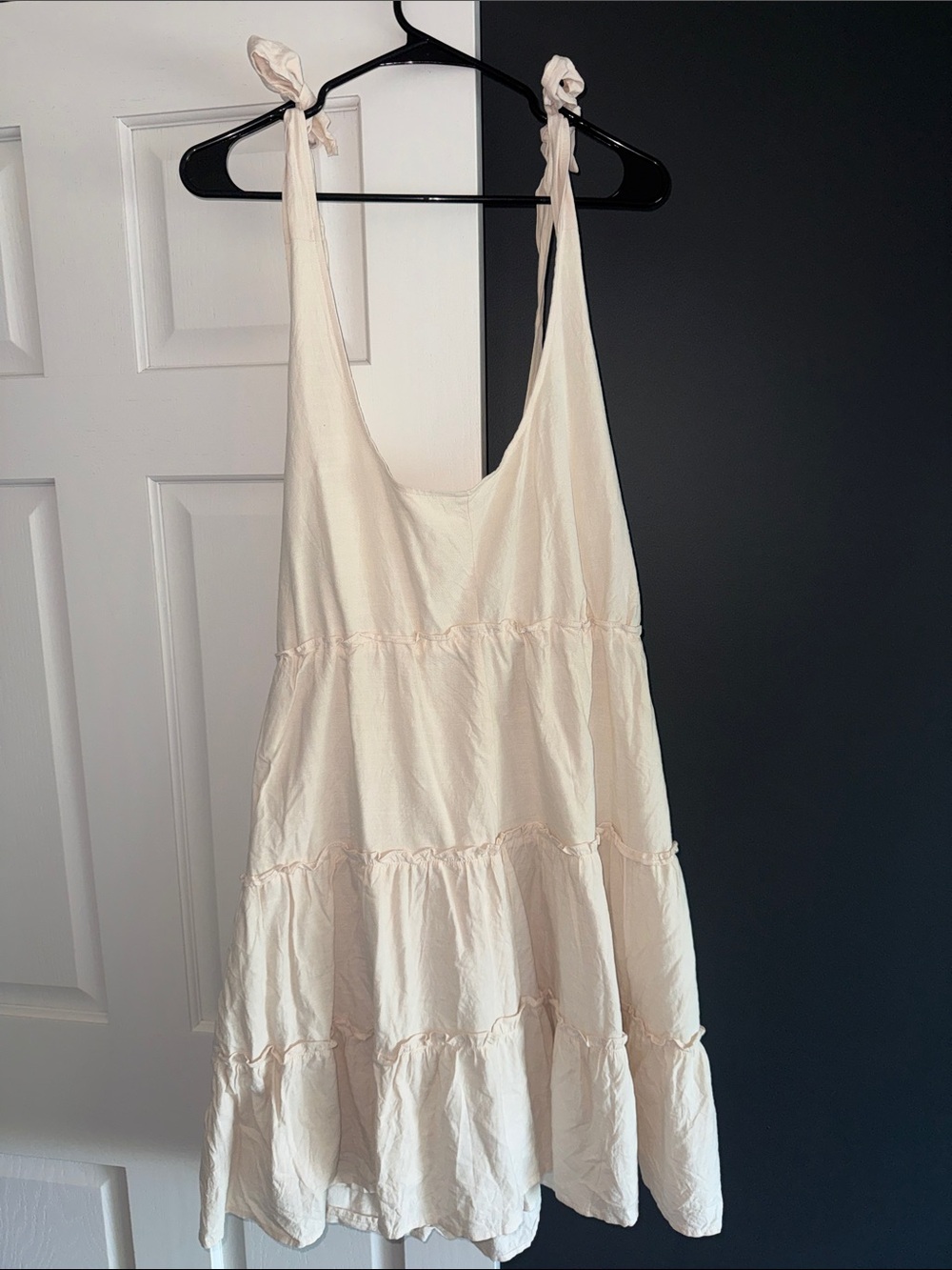 Cream Tie-Shoulder Tiered Mini Dress
